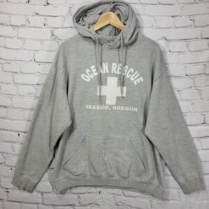 Ocean Rescue Hoodie Seaside Oregon Gray Unisex Large Cotton Polyester Blend Flaw